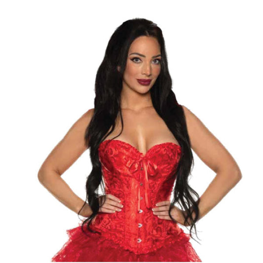 Lace Brocade Corset-Red