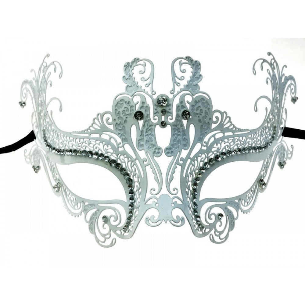 White Swan Filigree Mask with Silver Gems
