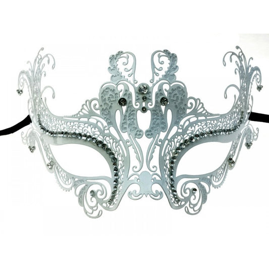 White Swan Filigree Mask with Silver Gems