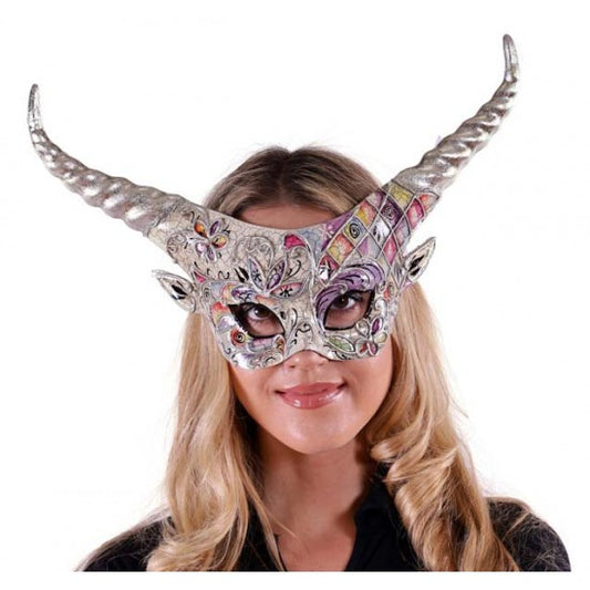 Venetian horned Devil mask Silver