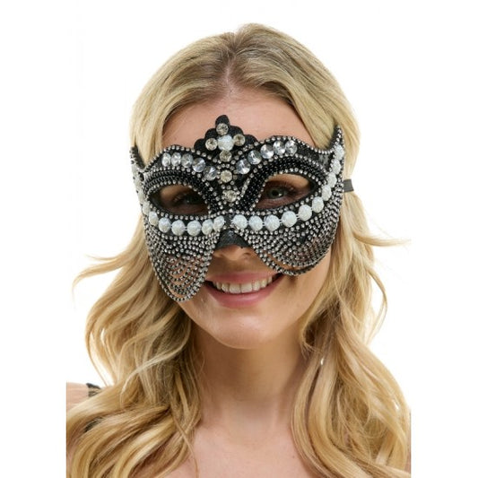 Black Jeweled Mask with Chains