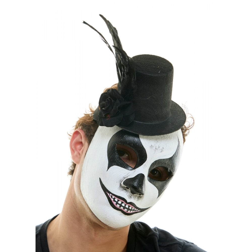 Creepy Clown Face Mask with Mini Top Hat