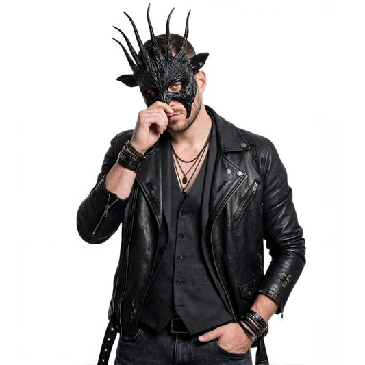 Black Spiked Horn Demon Mask
