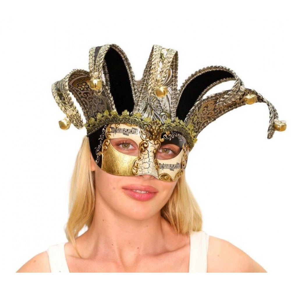 Black Gold Venetian Jester Mask