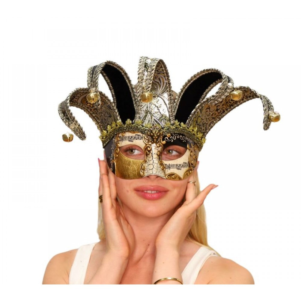 Black Gold Venetian Jester Mask