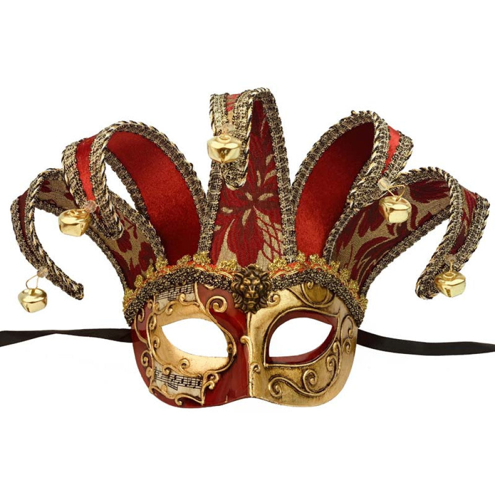 Red Gold Venetian Jester Mask