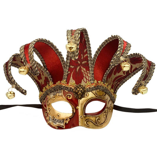 Red Gold Venetian Jester Mask