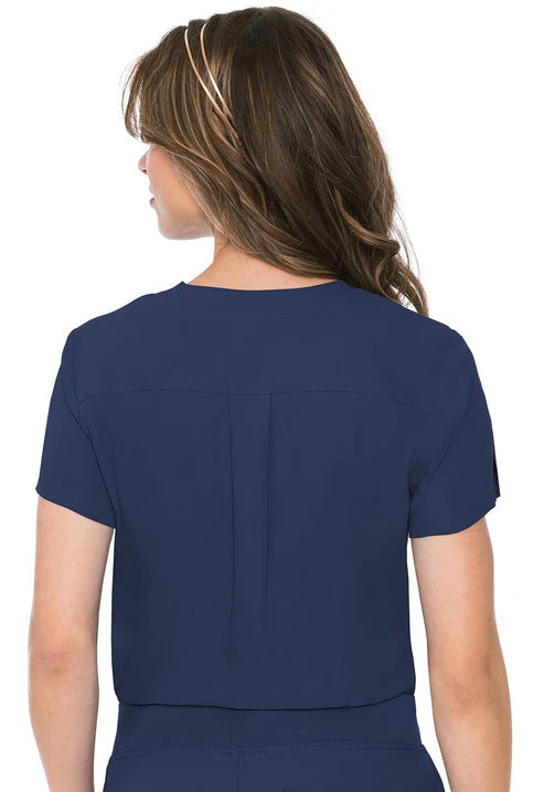 Uniforme quirúrgico con cuello en V y un bolsillo, color azul marino