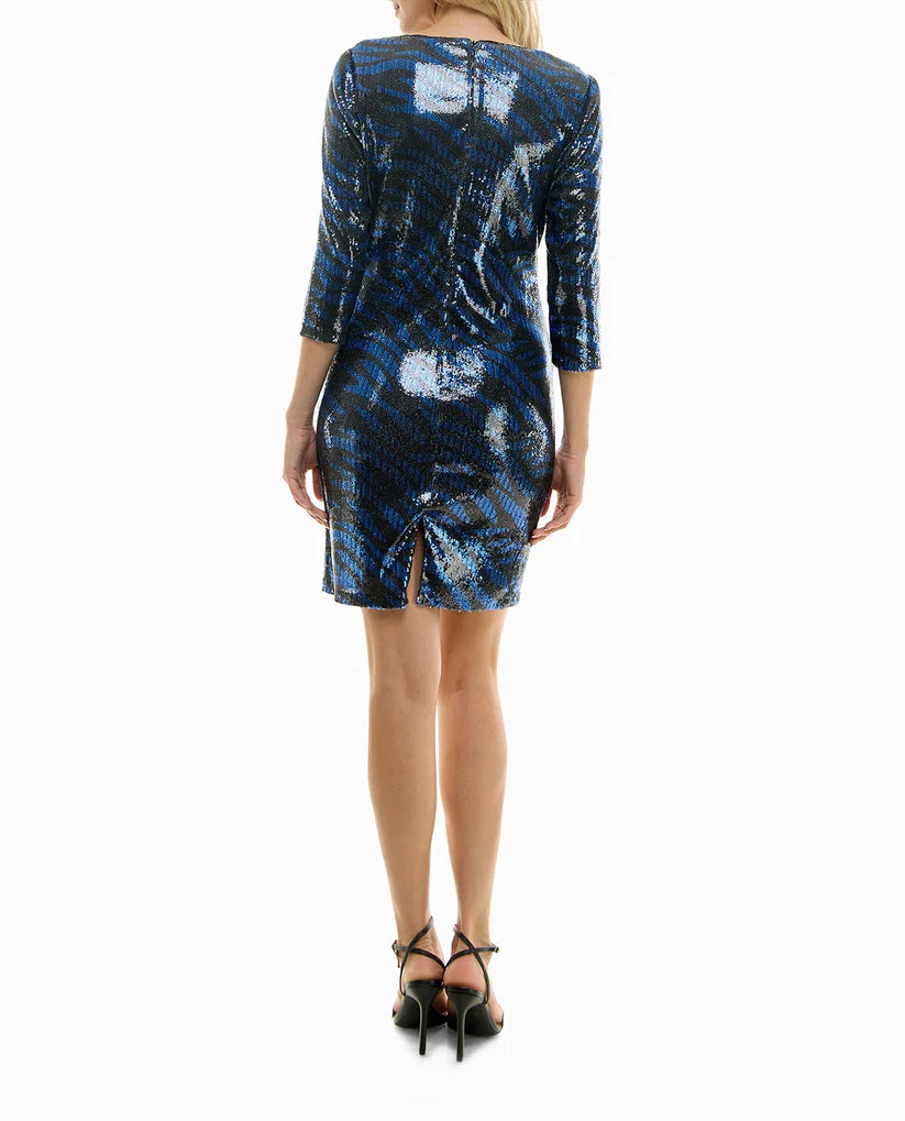 Sequin Sheath Midi Dress Zebra Cobalt - Nicole Miller
