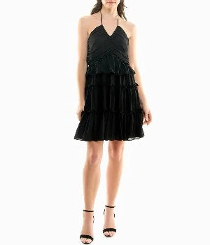 PRESLEY CHIFFON TIERED HALTER DRESS BLACK