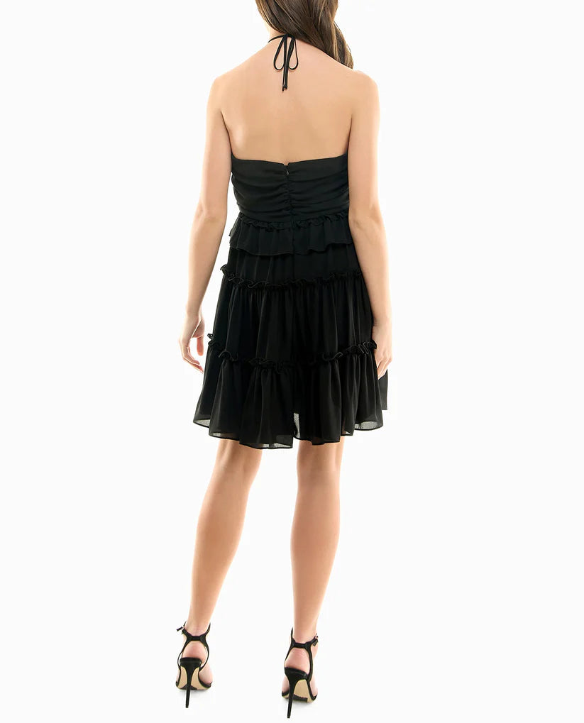 PRESLEY CHIFFON TIERED HALTER DRESS BLACK