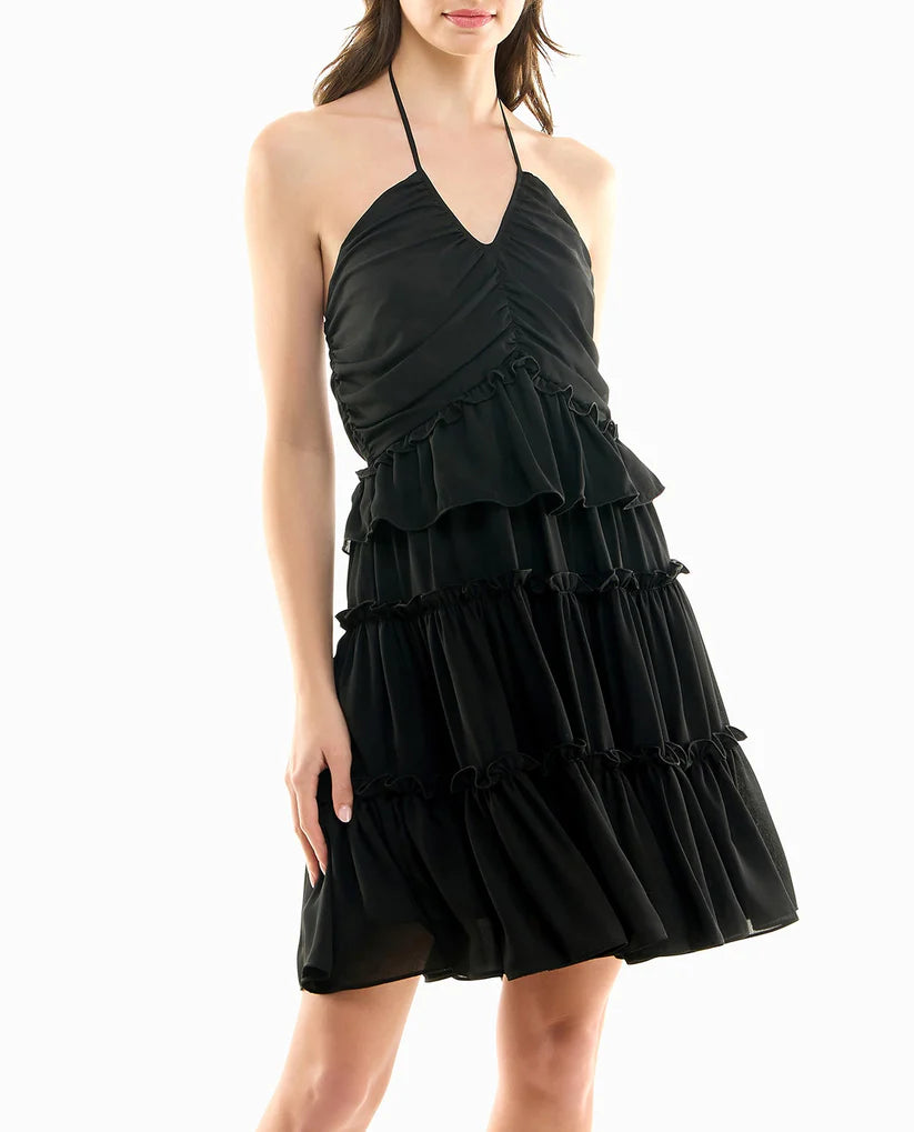 PRESLEY CHIFFON TIERED HALTER DRESS BLACK