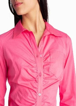 HARPER STRETCH RUCHED SHIRT DRESS ROSE -NICOLE MILLER
