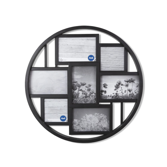 7-Opening Round Collage Picture Frame - Black - 4" x 6" & 4" x 4"