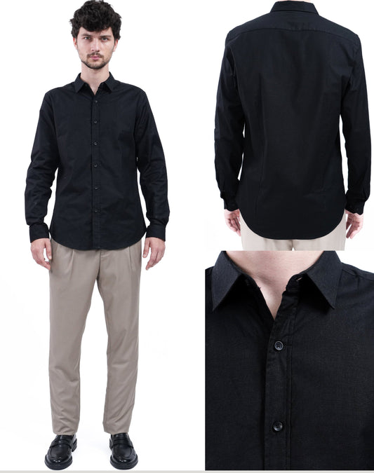 Caballero Camisa Oxford Manga Larga Negro