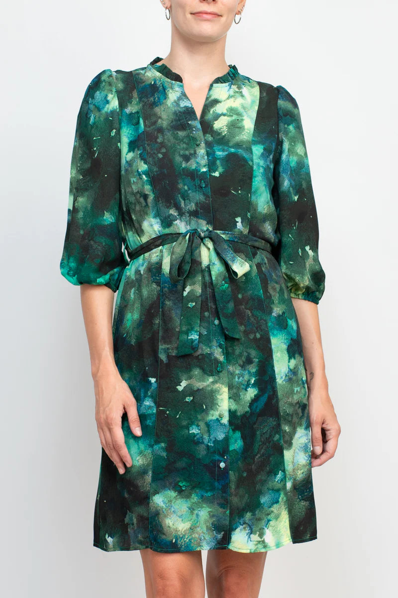 Multi Print Chiffon Dress Teal Multi - Nanette Lepore