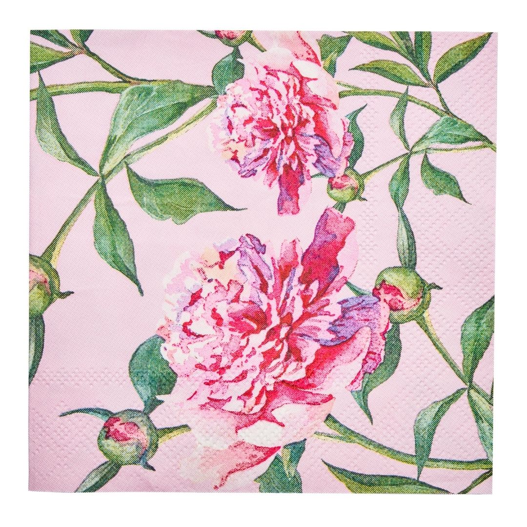Cocktail Napkin Pink Peonies 3 ply