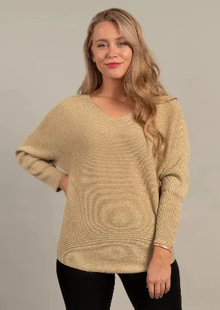 Lurex Dolman Sweater v neck  Gold- Ninety Clothing Co