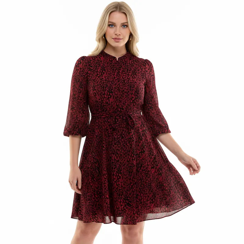 Printed 3/4 Sleeve Midi Dress Magenta Print - Nanette Lepore
