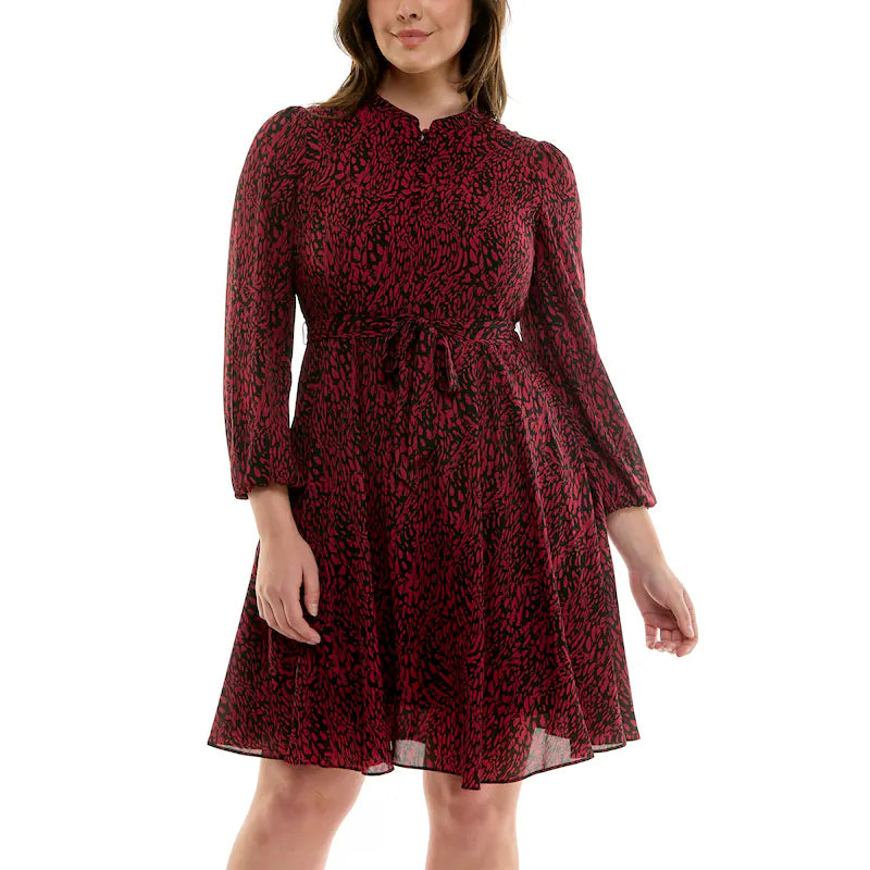 Printed 3/4 Sleeve Midi Dress Magenta Print - Nanette Lepore