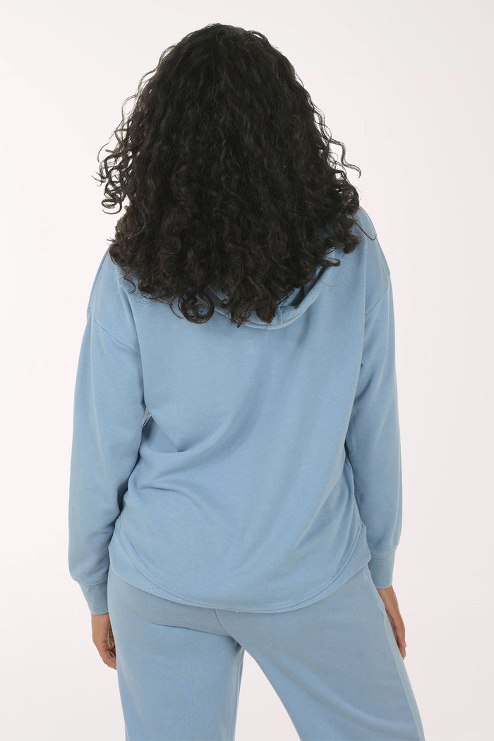 French Terry V-Neck Hoodie Denim