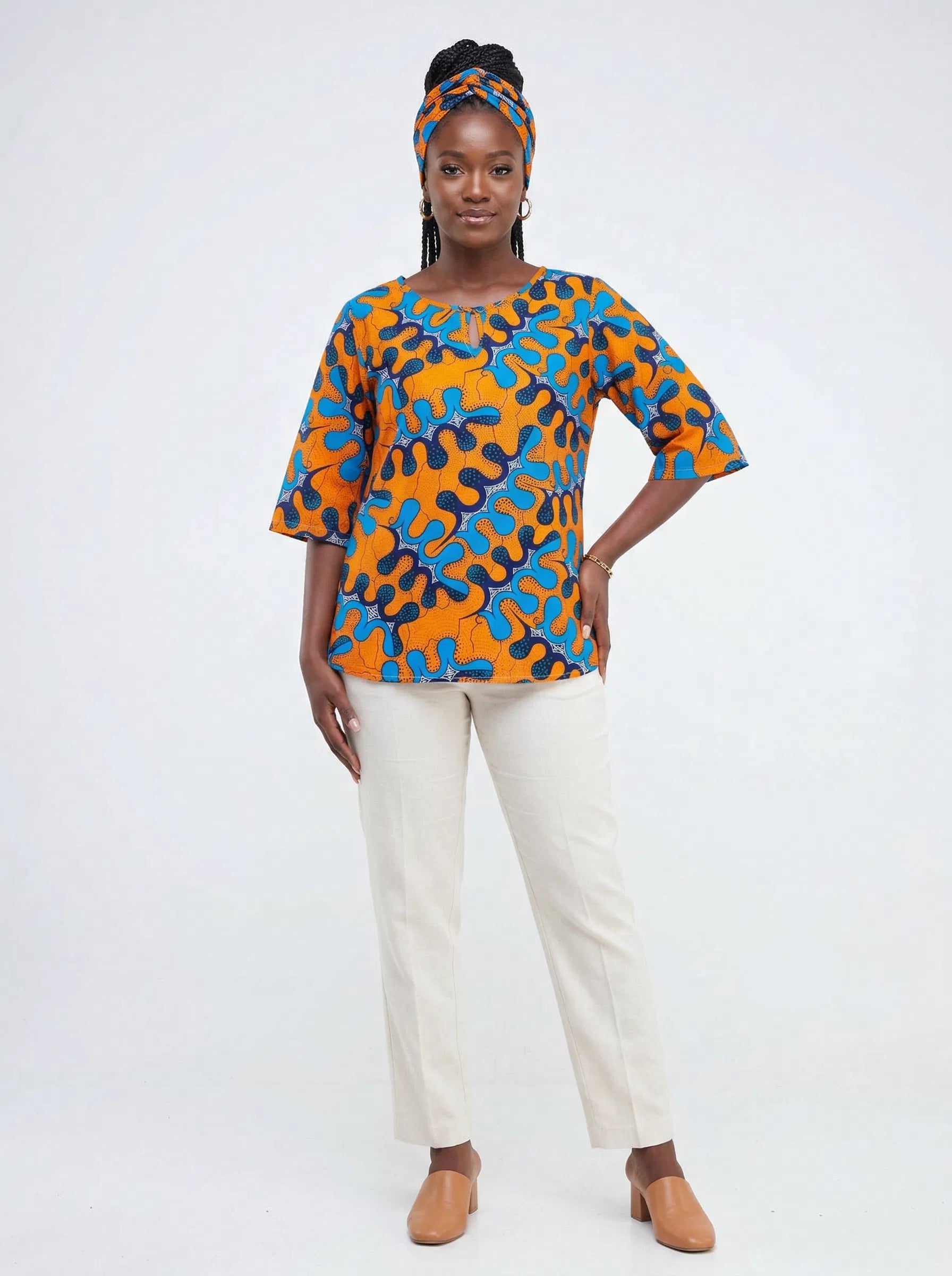 Camisa Dama Naranja-Azul (Etnia Negra)