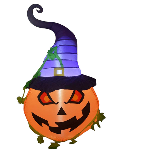 5 FT Halloween Inflatable Pumpkin with Wizard Hat with Build-in LED