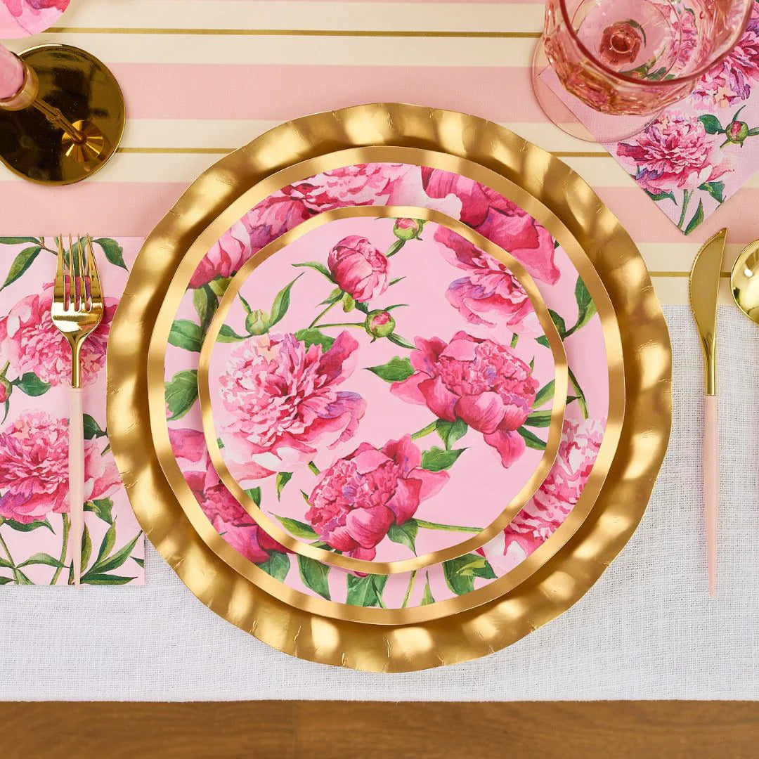 Wavy Dinner Plate Pink Peonies 10"