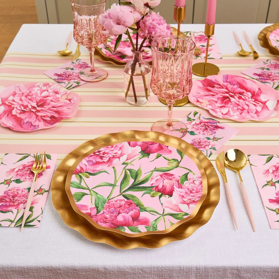 Wavy Dinner Plate Pink Peonies 10"