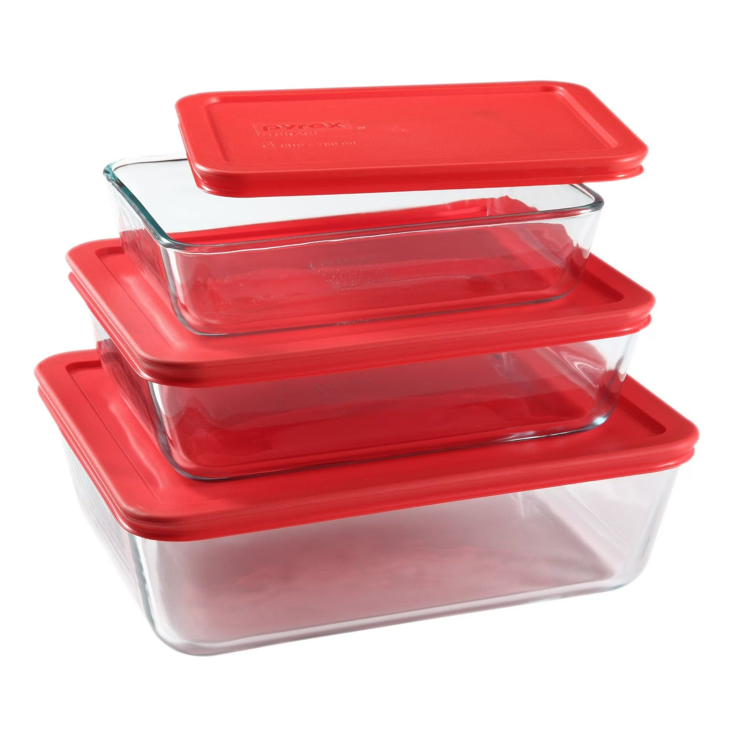 6 pc. Rectangle Food Storage Value Pack w/Red Snug Fit Lids Clear/Red