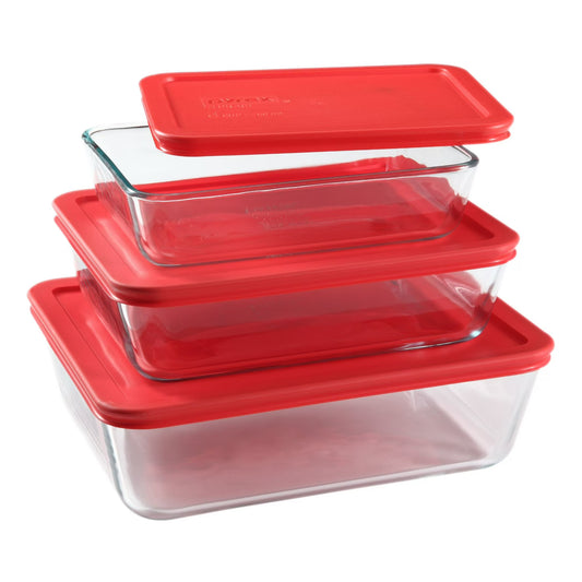 6 pc. Rectangle Food Storage Value Pack w/Red Snug Fit Lids Clear/Red
