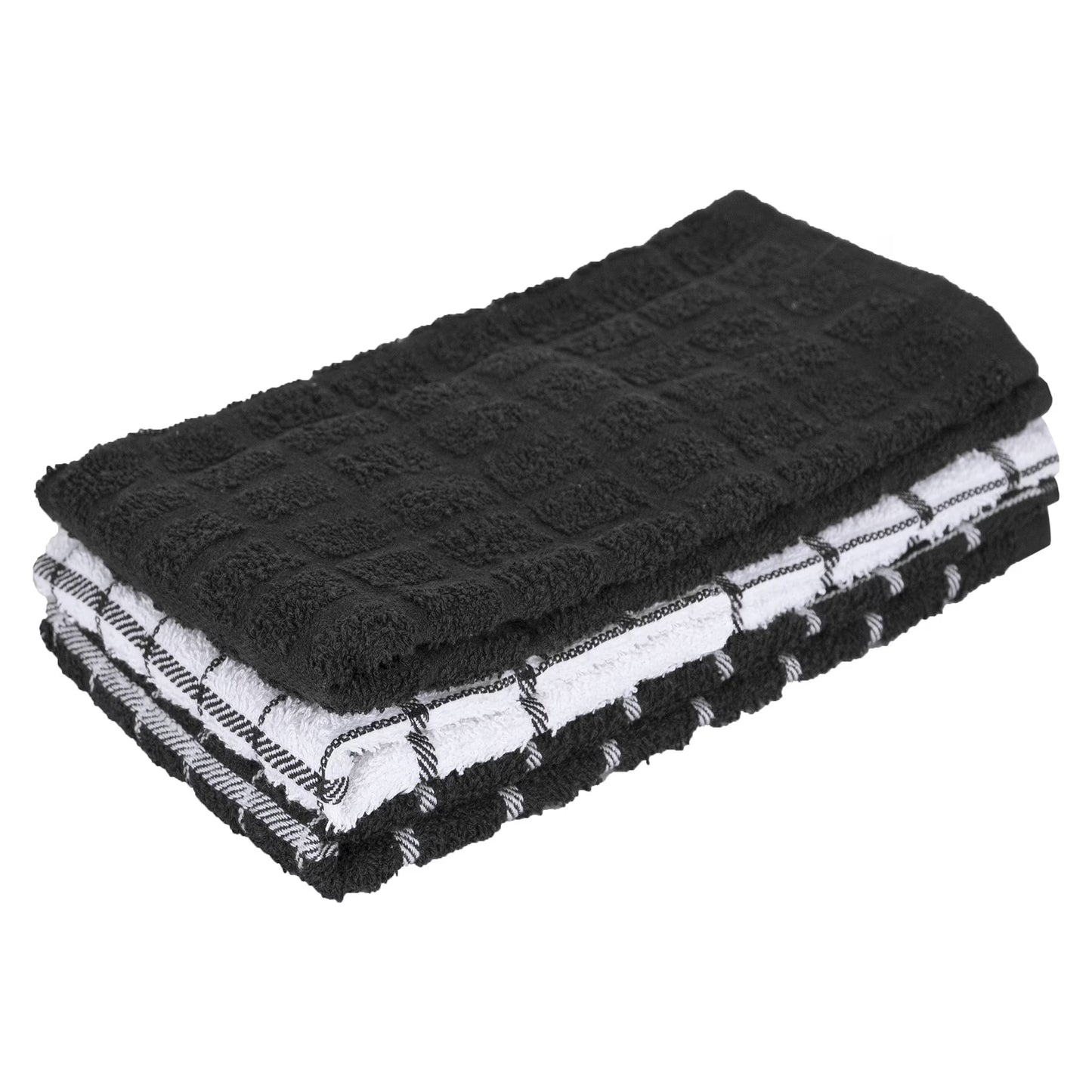 3Pk Terry Kitchen Towel Black  16 x 25