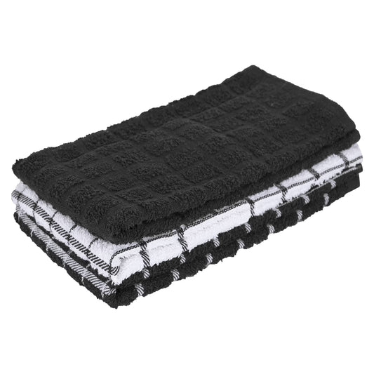 3Pk Terry Kitchen Towel Black  16 x 25