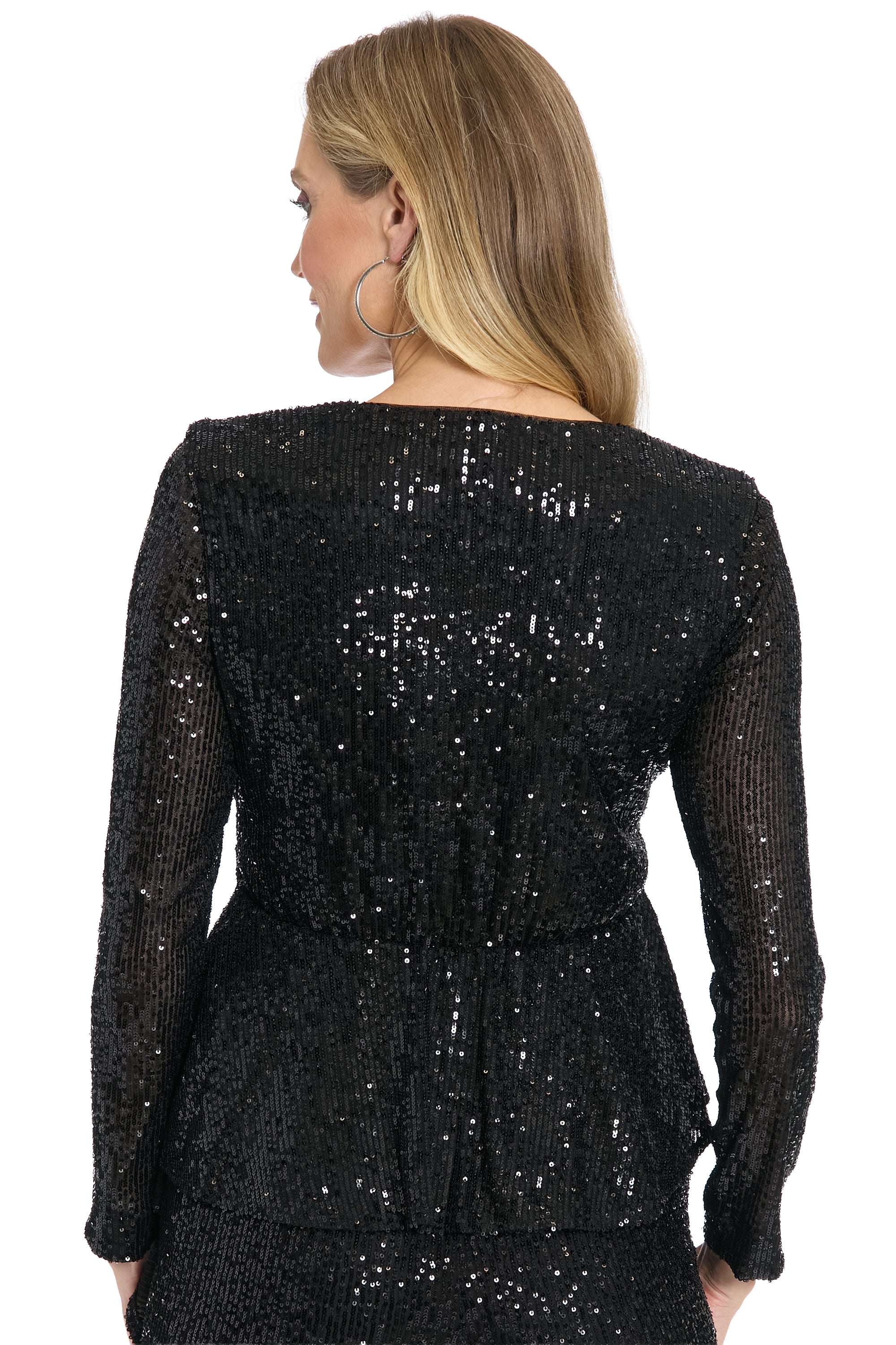 Tribeca Long Sleeve Peplum Top Black- Maggy London