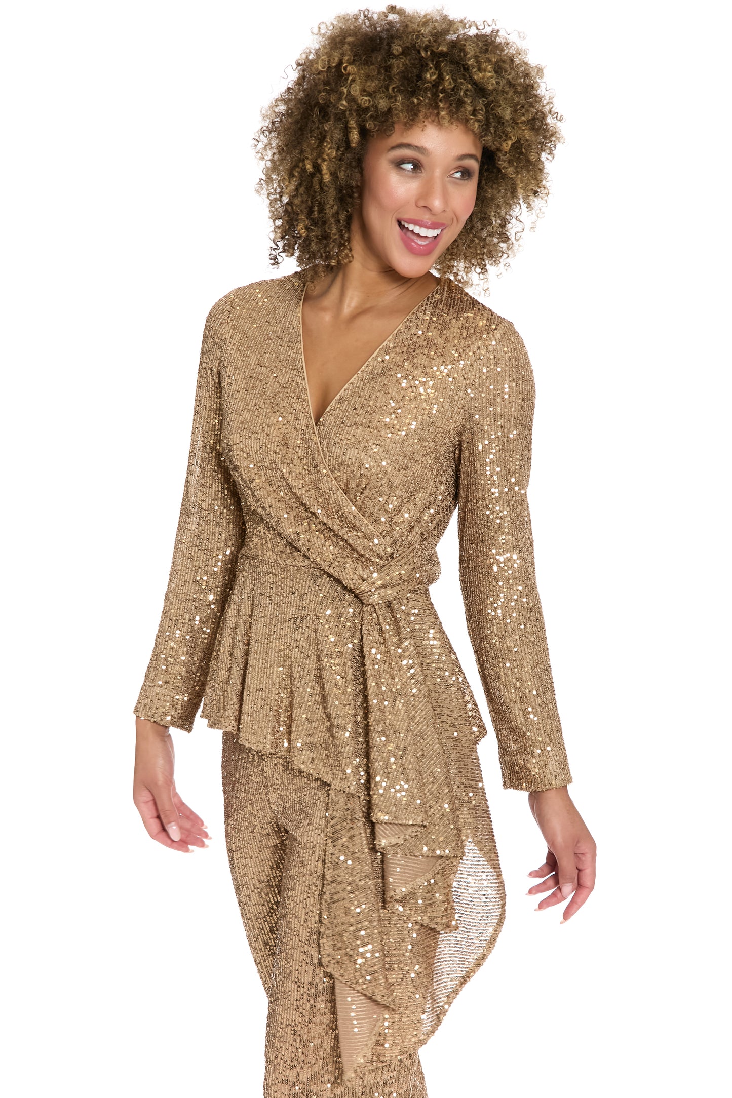 Tribeca Long Sleeve Peplum Top Caramel - Maggy London