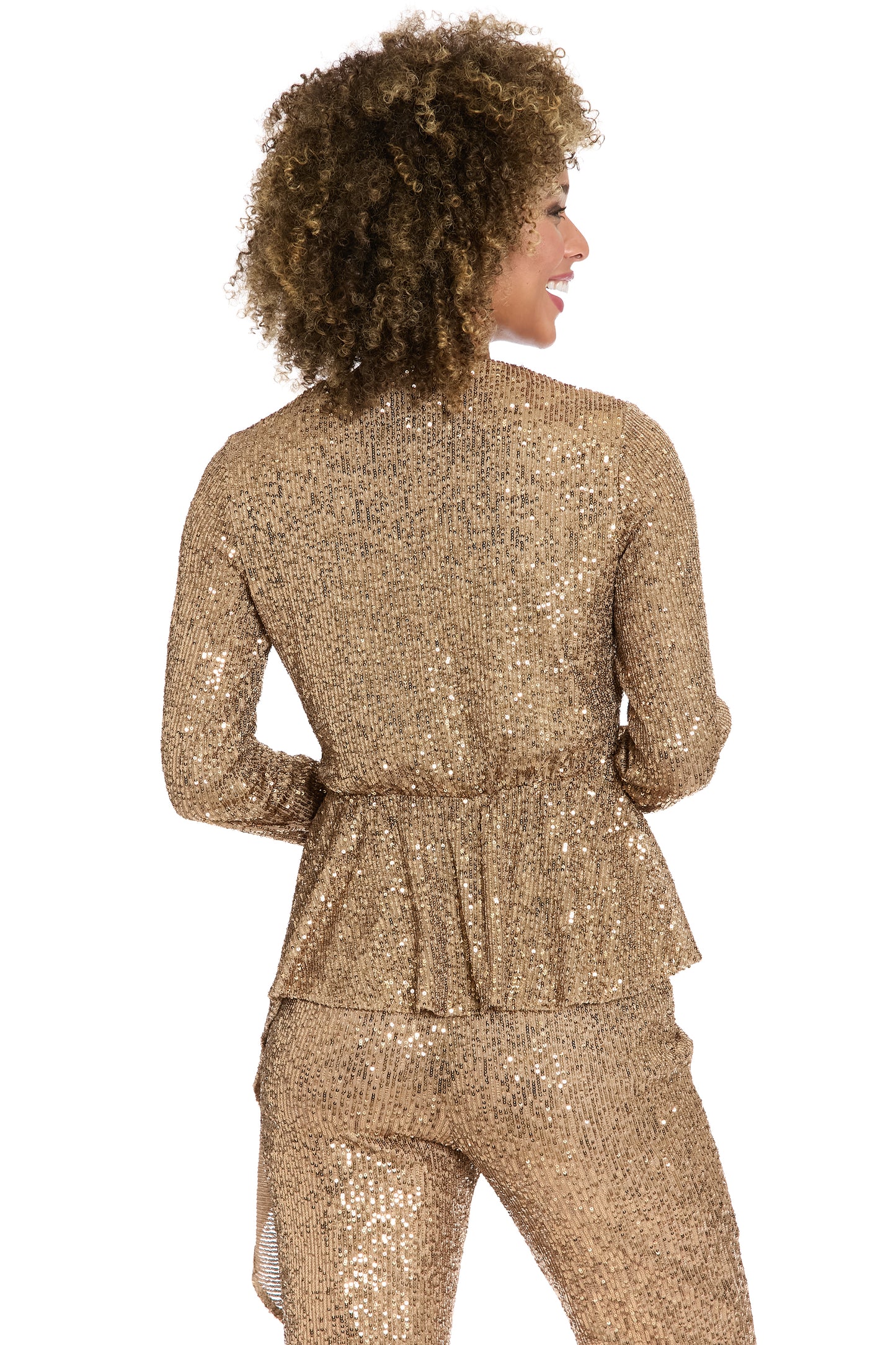 Tribeca Long Sleeve Peplum Top Caramel - Maggy London