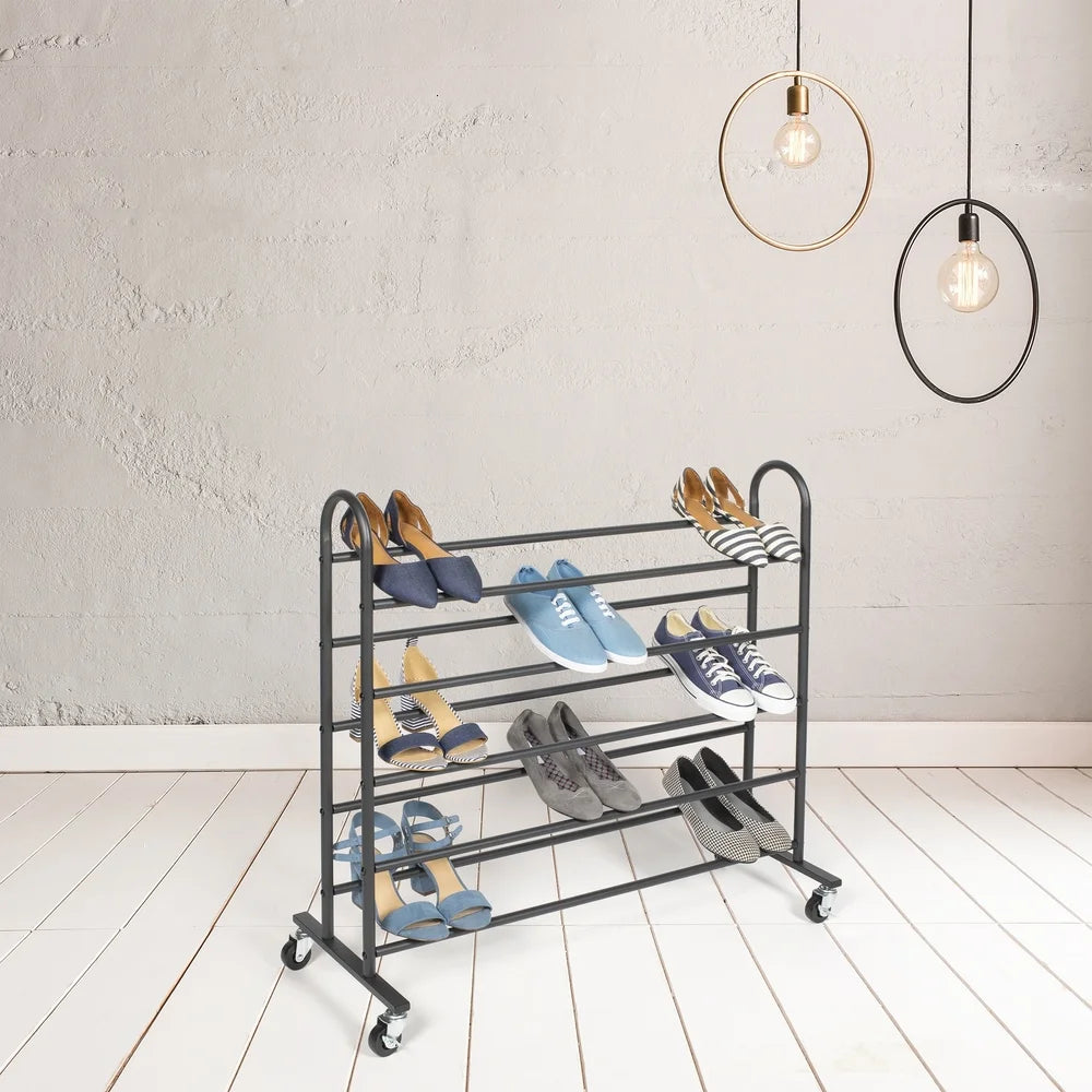 Black 5-Tier Rolling Shoe Rack