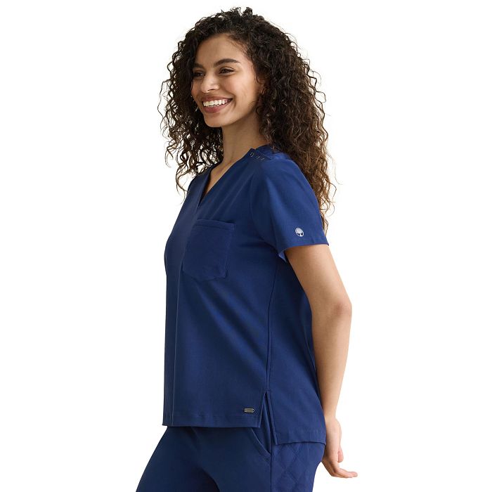 Kiana Knit V-Neck Scrub Top Navy