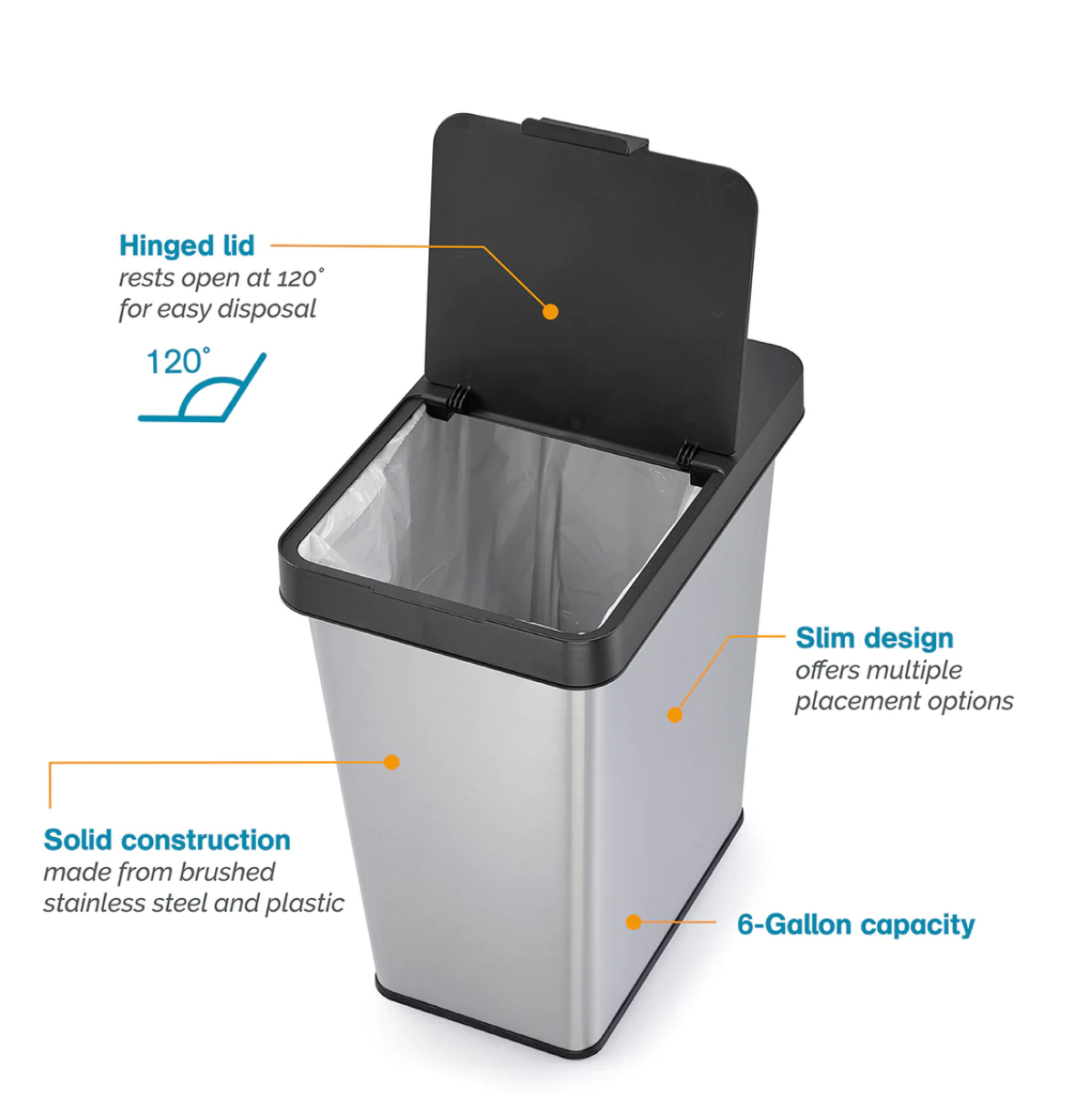 6-Gallon SS Slim Fingerprint Proof Trash Bin