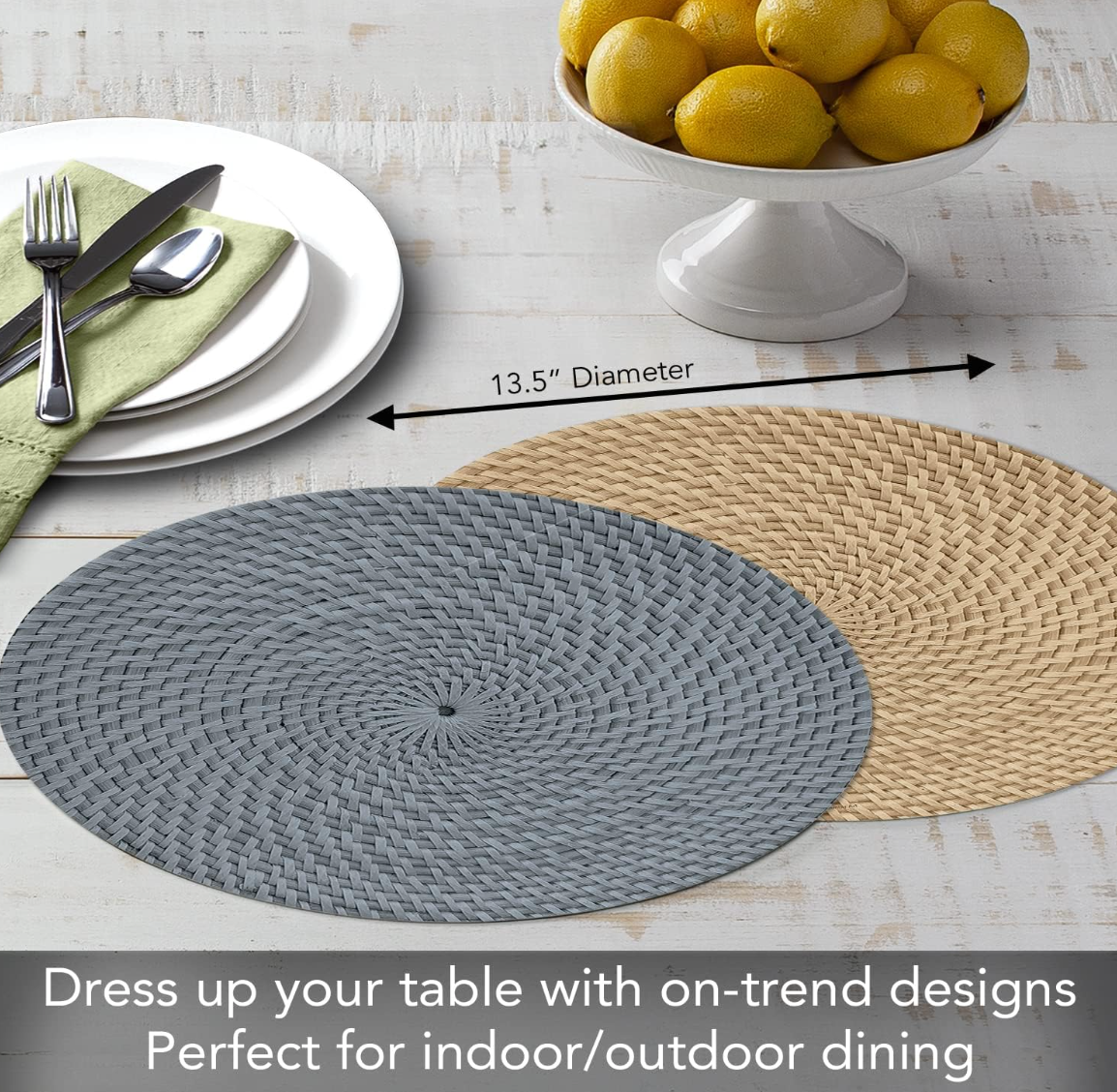 Grey Faux Basketweave Round Reversible Placemat