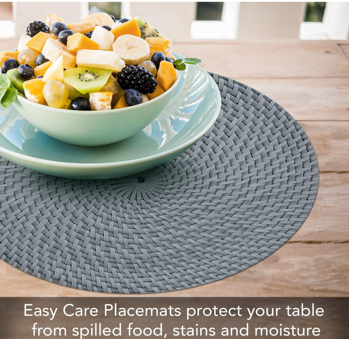 Grey Faux Basketweave Round Reversible Placemat