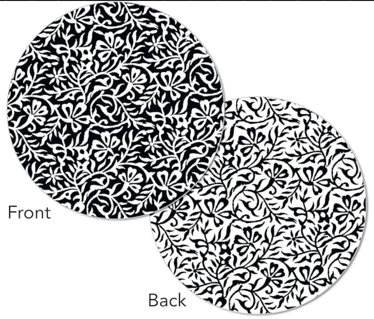 Black & White Woodblock Round Reversible Placemat