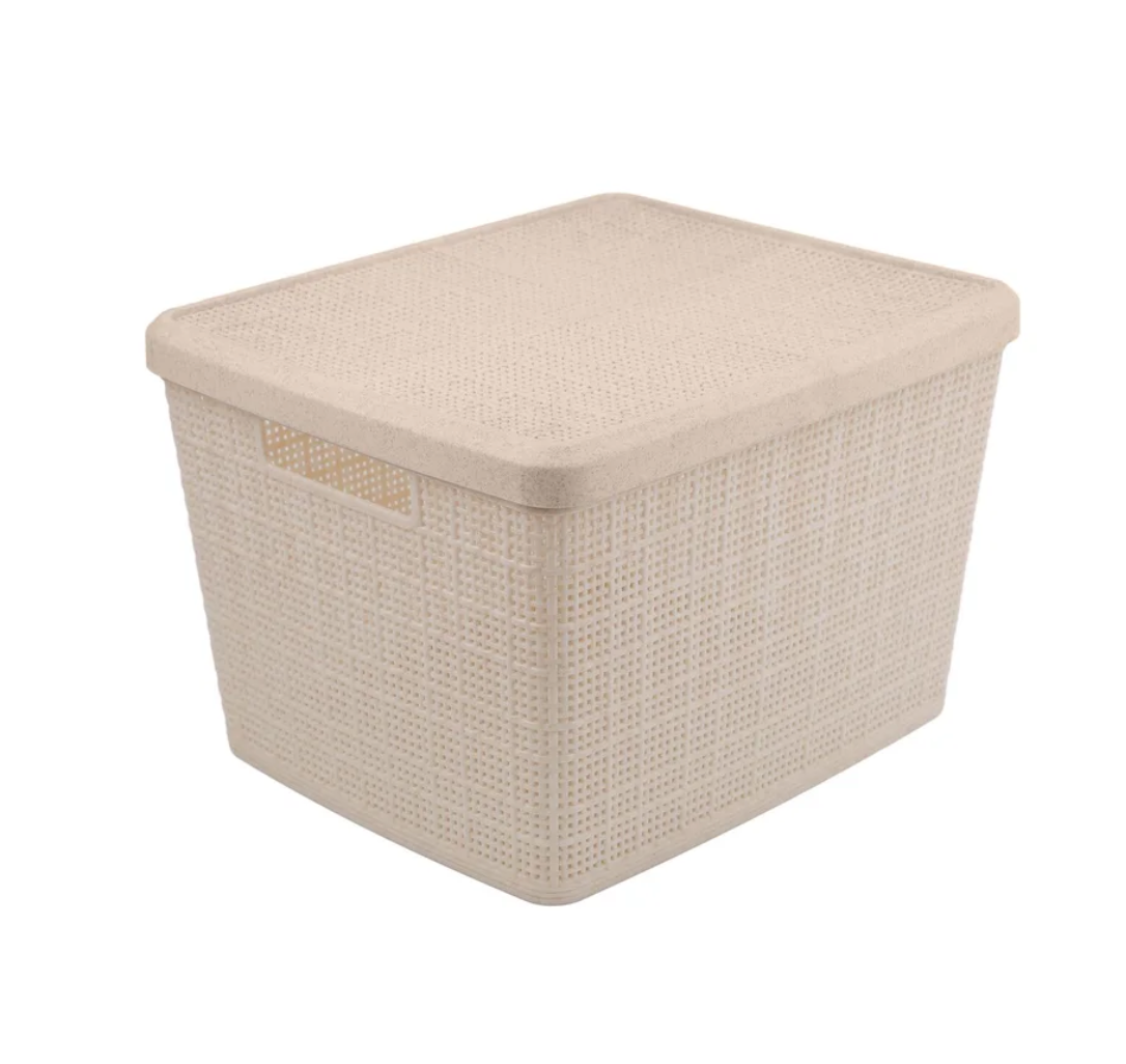 Set of 4 Small Wheat Straw Storage Baskets with Lid