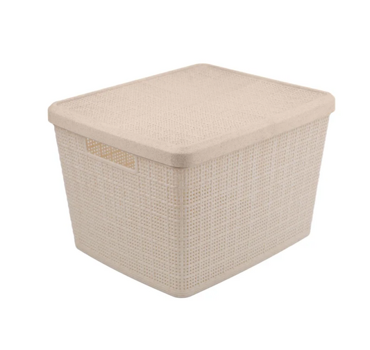 Set of 4 Small Wheat Straw Storage Baskets with Lid