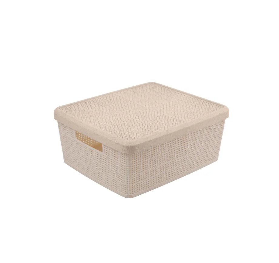 Set of 3 Medium Wheat Straw Storage Baskets with lids
