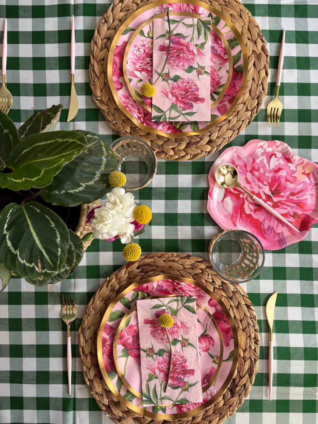 Wavy Dinner Plate Pink Peonies 10"