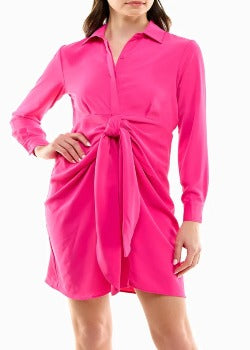 AUDREY SILK LONG SLEEVE SHIRT DRESS PINK