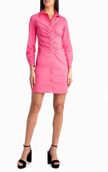 HARPER STRETCH RUCHED SHIRT DRESS ROSE -NICOLE MILLER