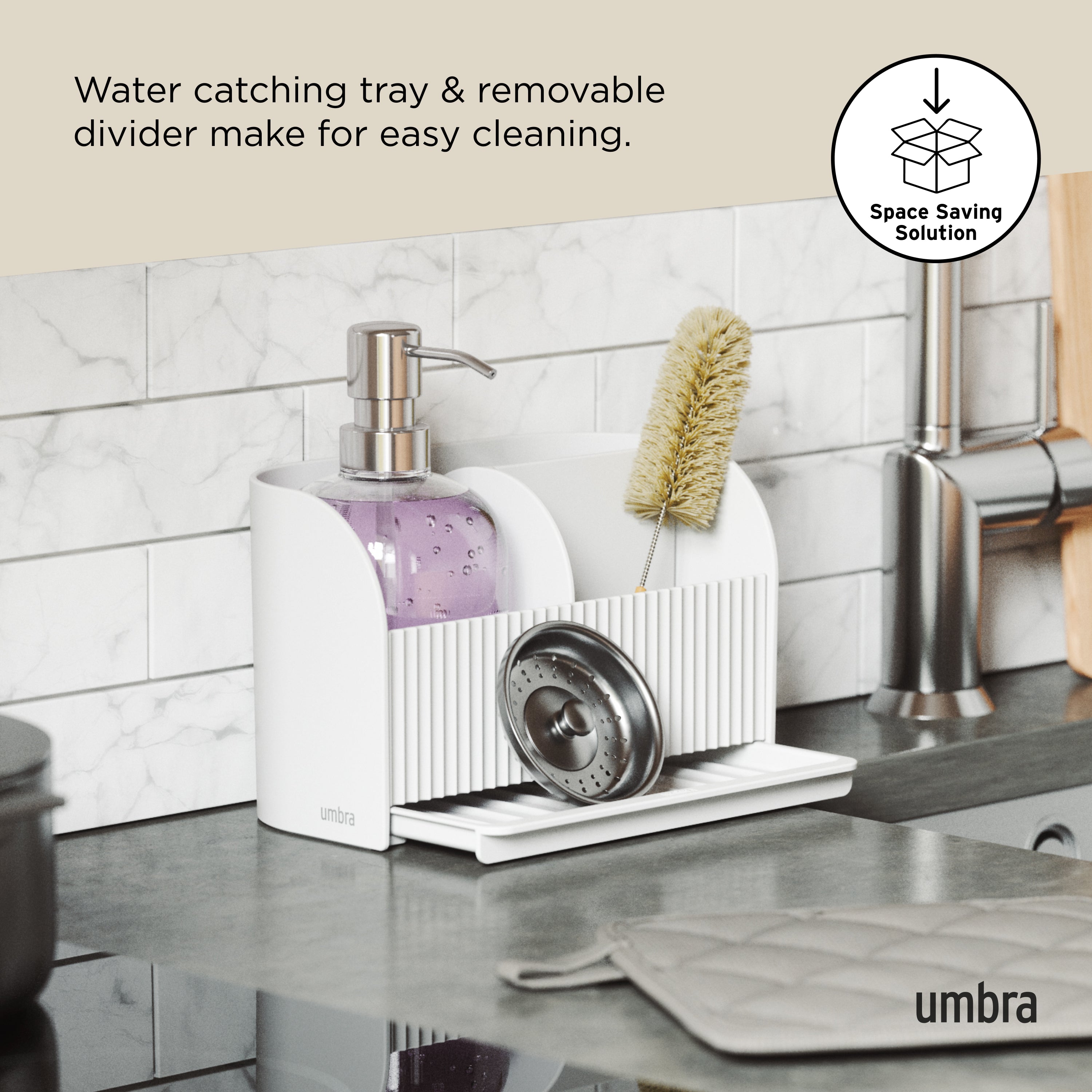 Sling Sink Caddy With Soap Pump White