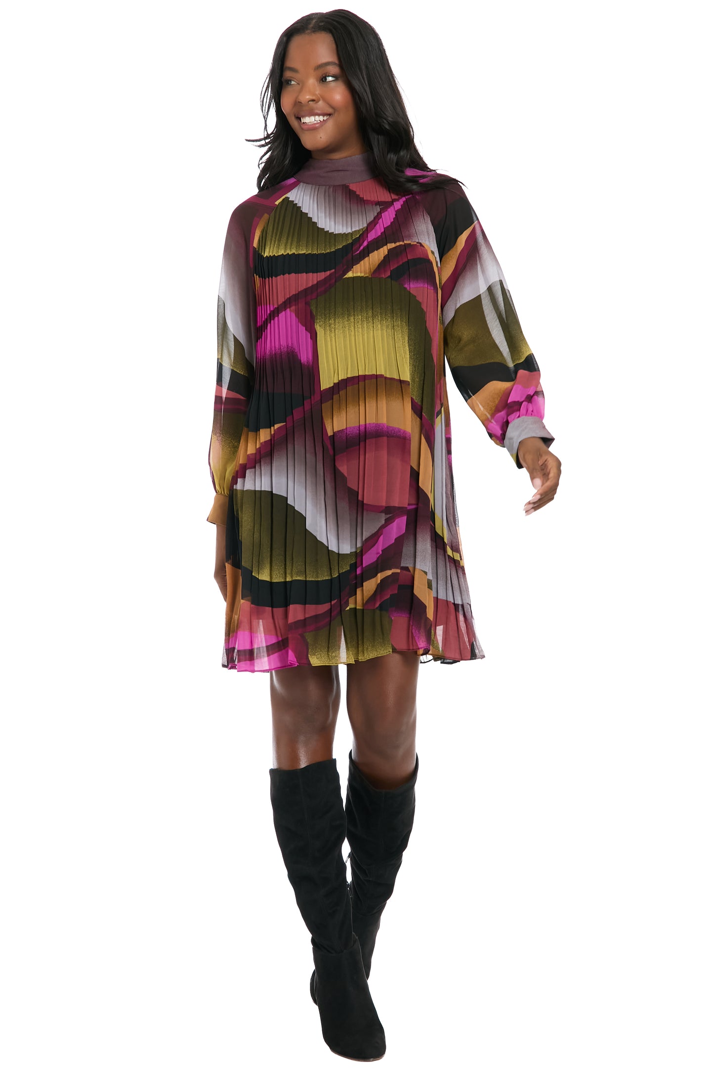 Tie Back Bishop Dress Camel / Olive Green  - Maggy London